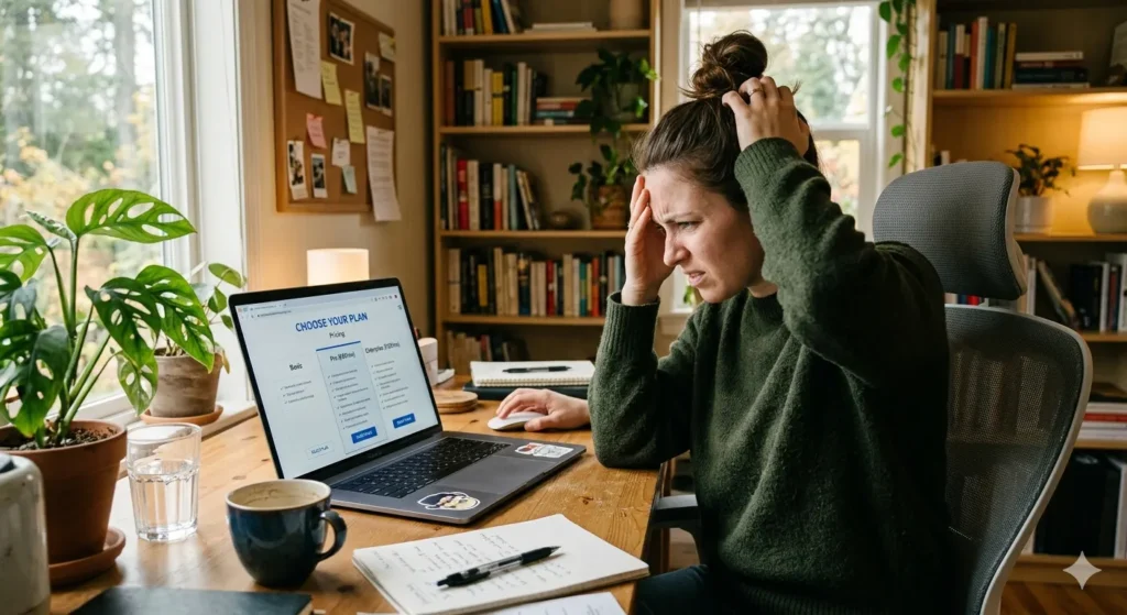 undecided woman on Clearscope alternatives