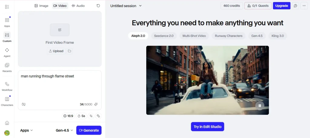 🏷 ALT TEXT: Runway ML free tier dashboard text to video generation interface screenshot
