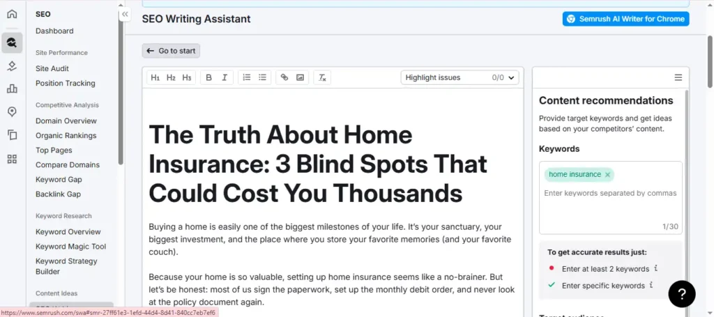 Semrush writing assisant